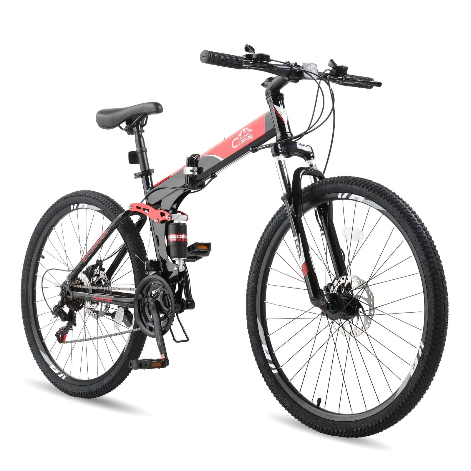 Winado - Folding Mountain Bike Full Suspension 26" 21 Speeds Bicycle for Adult Men Women - Black
