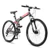 Front. Winado - Folding Mountain Bike Full Suspension 26" 21 Speeds Bicycle for Adult Men Women Sturdy Steel Frame, Front Suspension - Black.