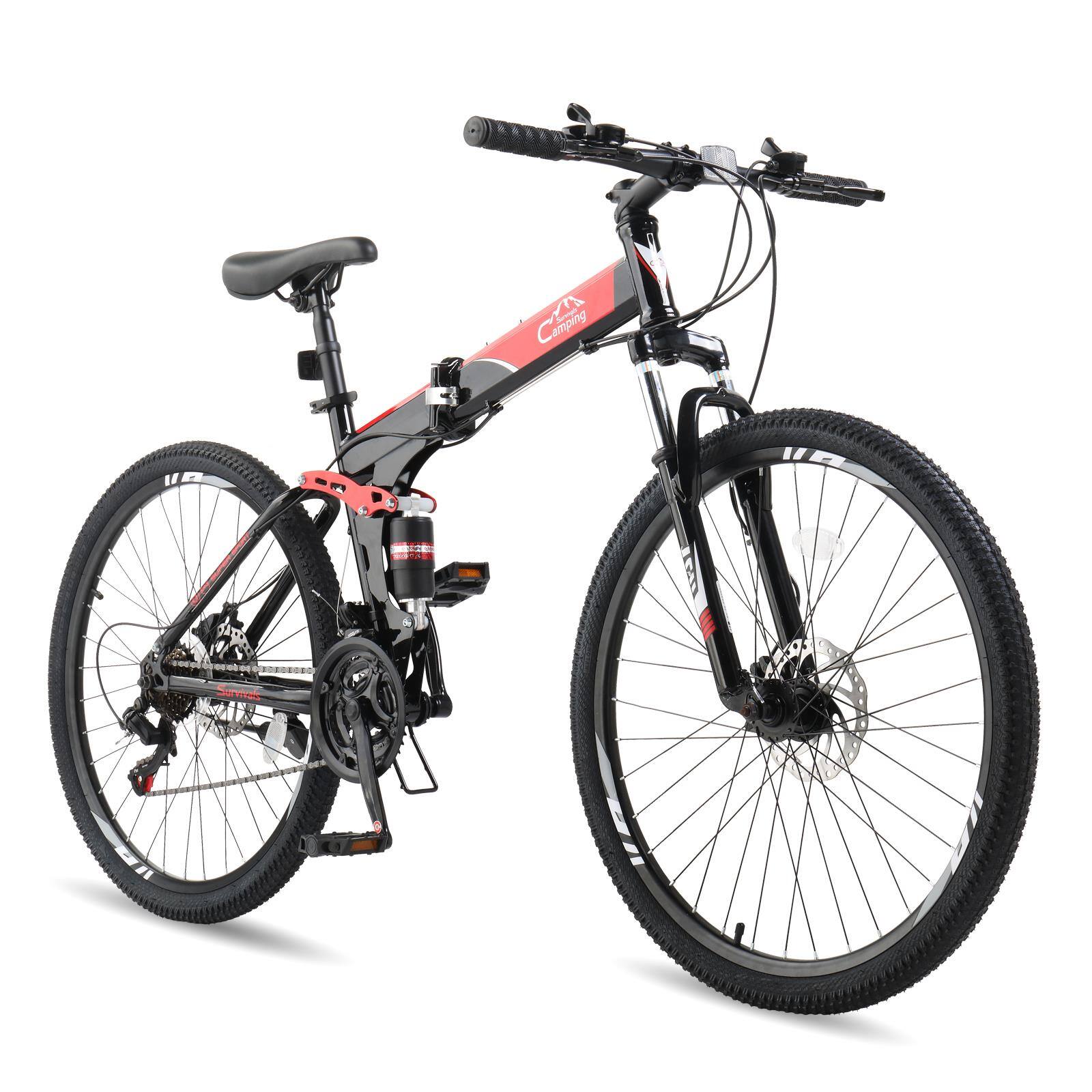 Front. Winado - Folding Mountain Bike Full Suspension 26" 21 Speeds Bicycle for Adult Men Women - Black.