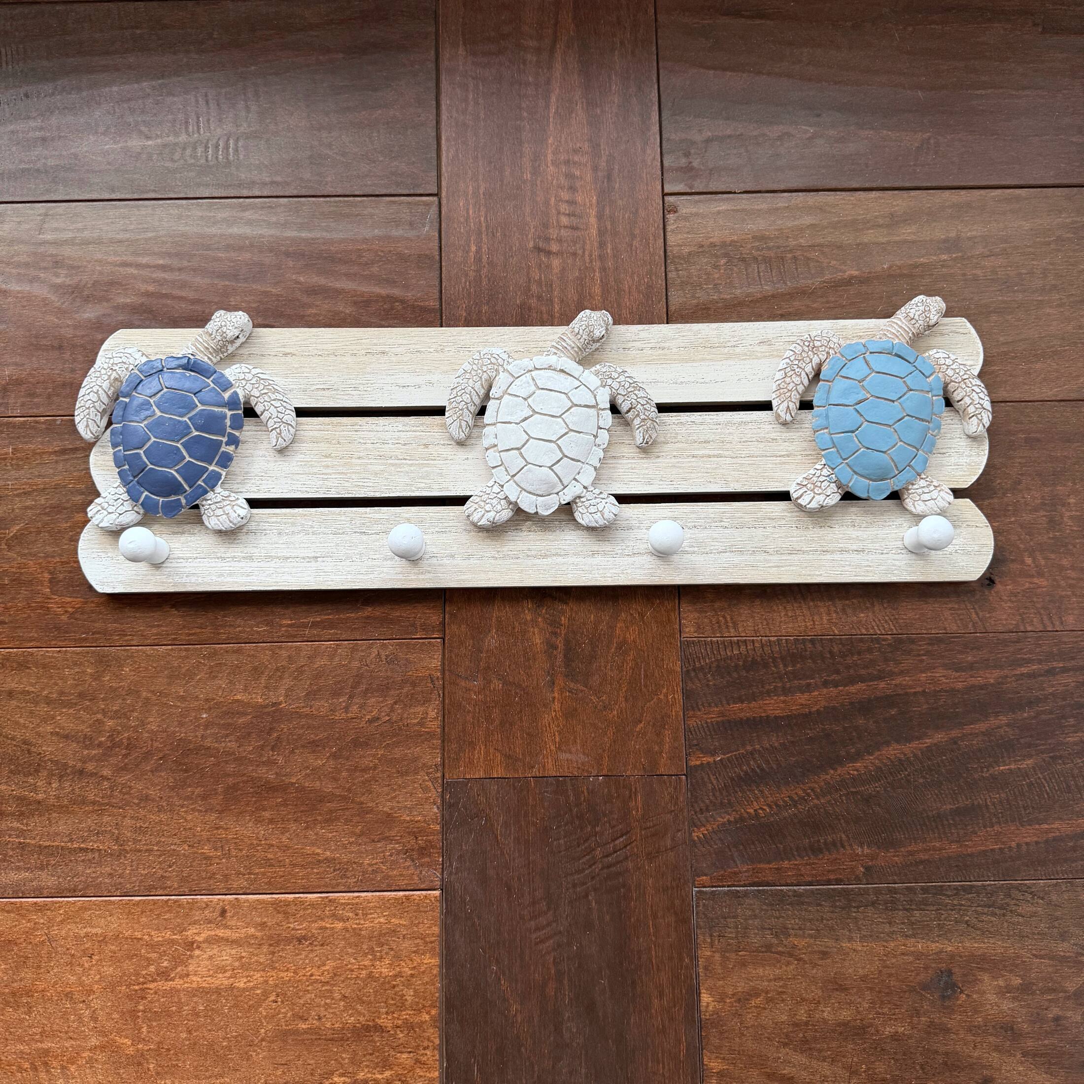 Alt View 5. Chesapeake Bay - Sea Turtle Wall Hook Rack 4 Peg Distressed Wood Resin 19 Inch Coastal - Blue.