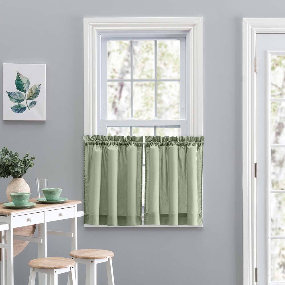 Angle. Ellis Curtain - Ellis Stacey 1.5" Rod Pocket High Quality Fabric Solid Color Window Tailored Tier Pair 56"x36" Sage - Sage.