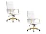 LeisureMod - Set of 2 Harris High-Back Leather Upholstered Office Desk Chair with Gold Stainless Steel Frame and Tilt - White