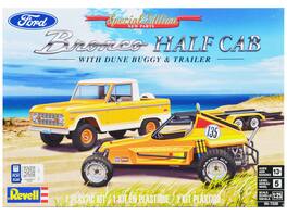 Level 5 Model Kit Ford Bronco Half Cab with Dune Buggy and Flatbed Trailer 1/25 Scale Model by Revell - Yellow