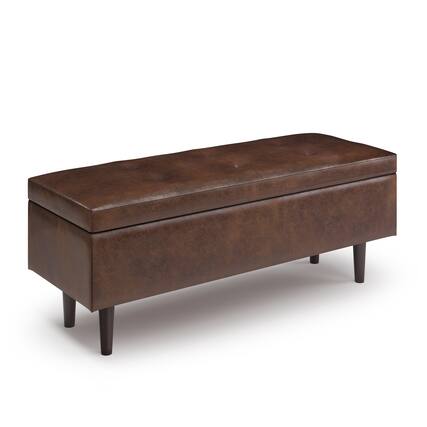 Front. Tiramisubest - Shay - Mid Century Rectangular Storage Ottoman - Distressed Chestnut Brown - Brown.