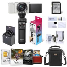 Bundle - Sony - ZV-E10 Mirrorless Vlog Camera with 16-50mm Lens, White - with Vlogger Accessory Kit, Corel Mac Software Kit,
