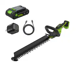 Greenworks - 24V 20" Brushless Hedge Trimmer, with 2.0Ah Battery and 30W Charger - Green