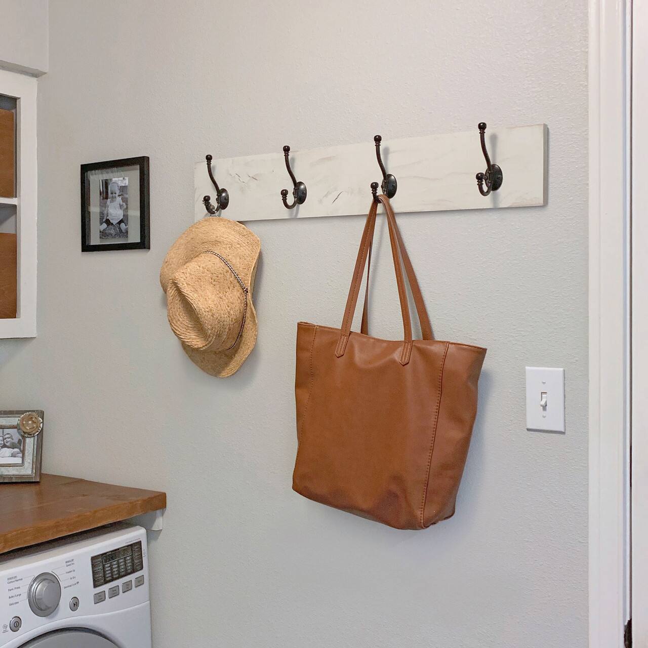 Left. TRINITY - DRAKESTONE Coat and Towel Rack w/ 4 Double Hooks White Wash - White Wash.