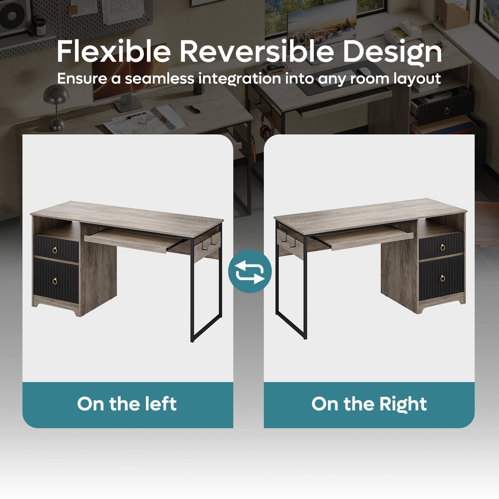 Flexible Reversible Design Ensure a seamless integration into any room layout On the left On the Right