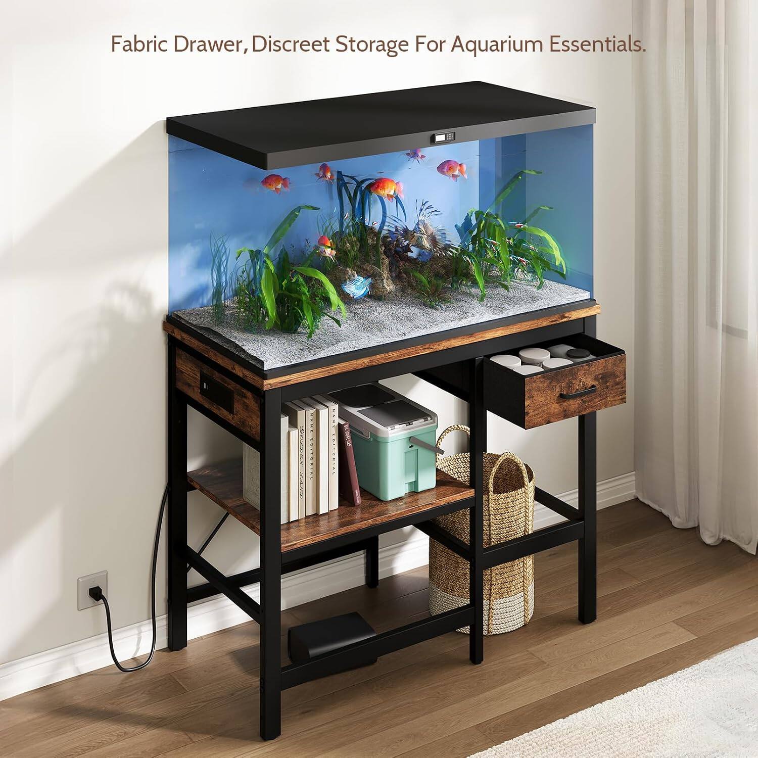 Fabric Drawer, Discreet Storage For Aquarium Essentials.
