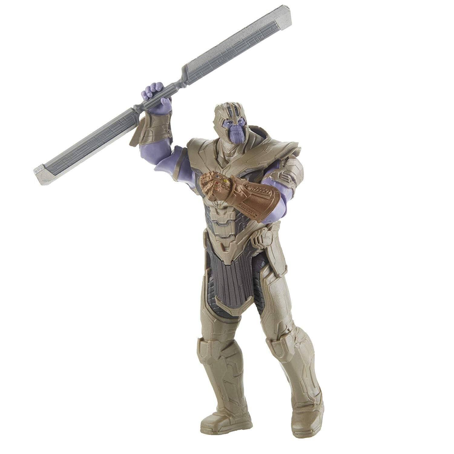 Back. Marvel - Avengers Endgame Warrior Thanos Deluxe 6-Inch Action Figure with Infinity Gauntlet Movie-Inspired Ages 4+ - Gold.