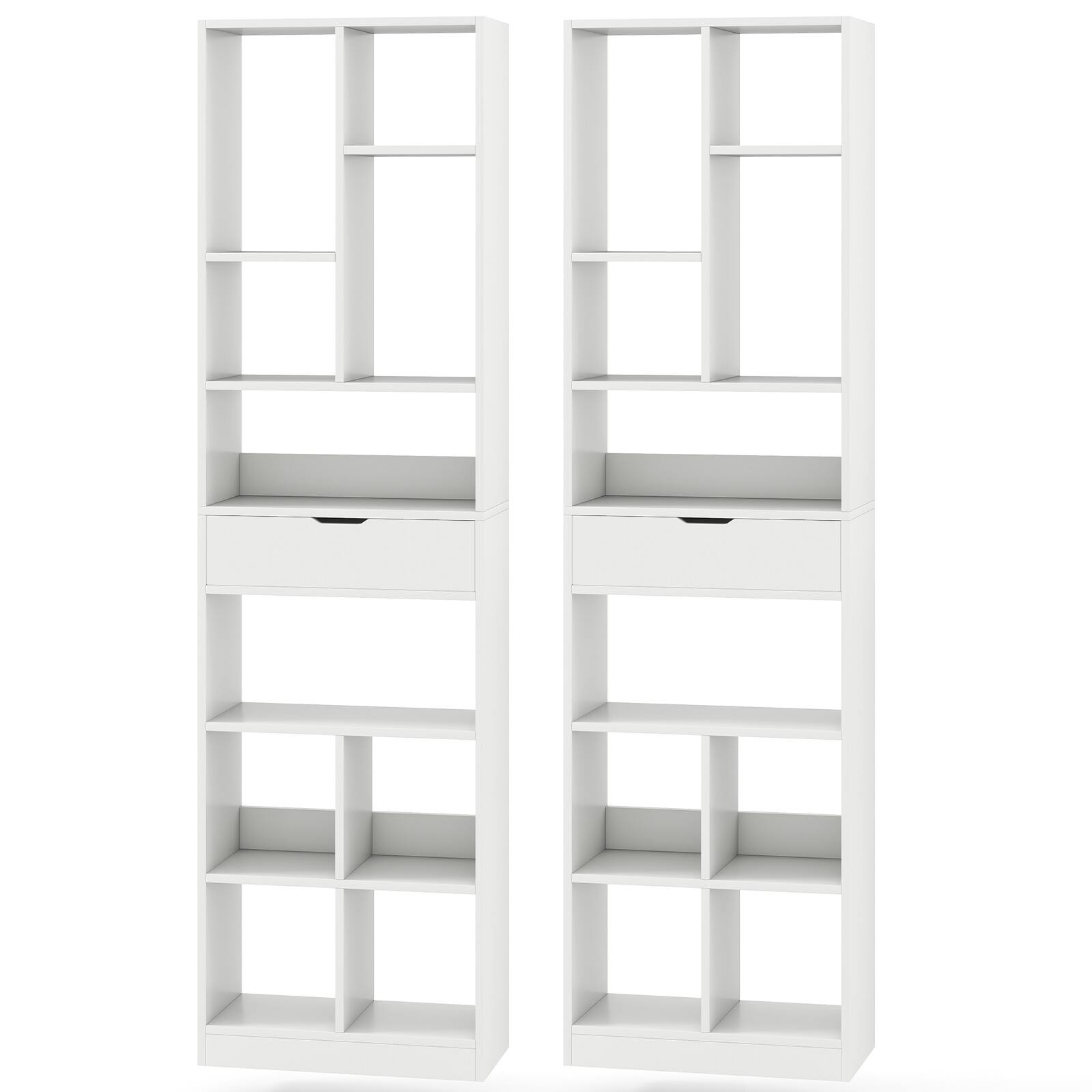 Alt View 9. Gymax - Gymax 2PCS 71'' Tall Bookcase w/ Drawer Modern Bookshelf w/ 10 Open Cubes Display Rack - White.