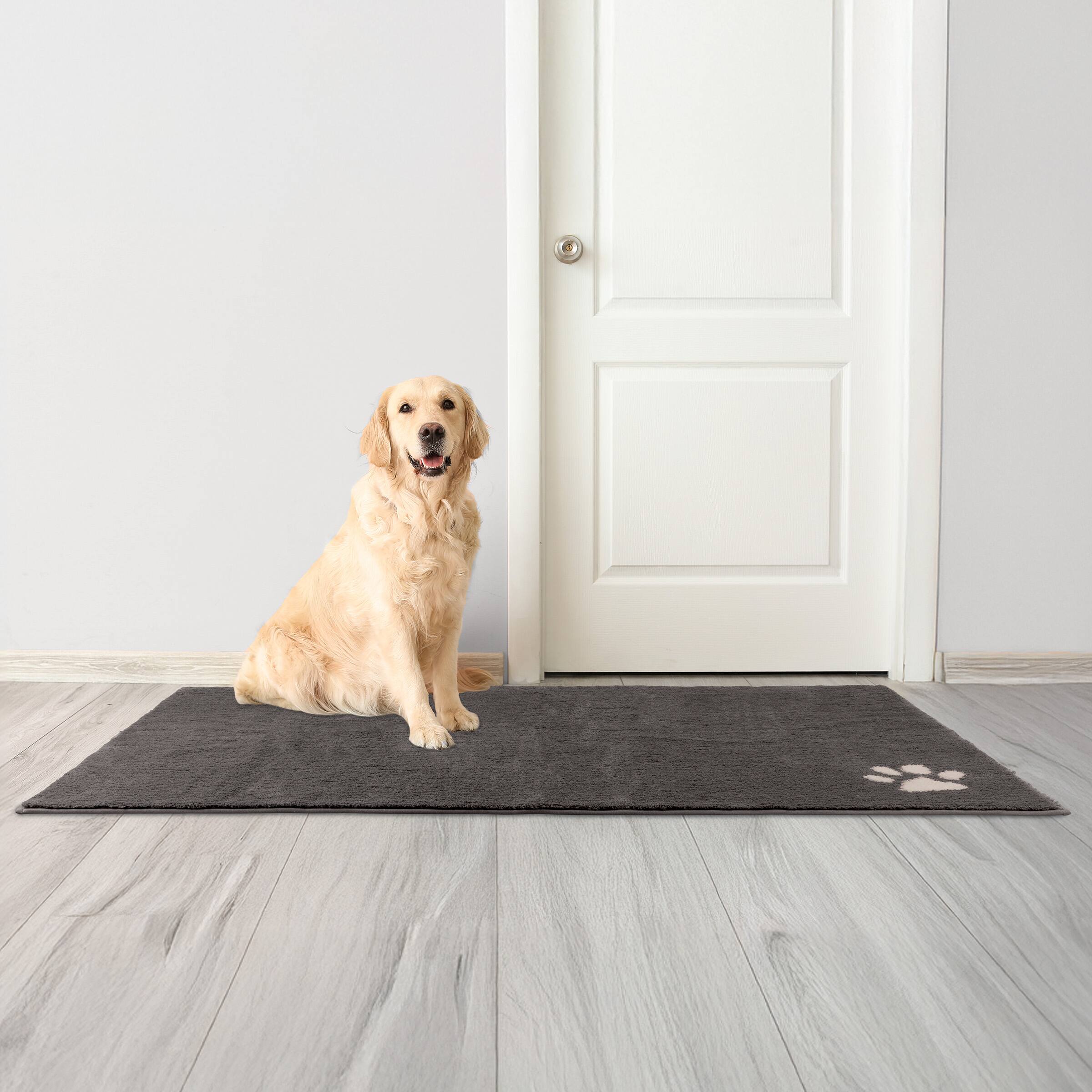 Alt View 1. PetMaker - 60x36 Dog Door Mat for Muddy Paws - GraywithWhitePawPrint.