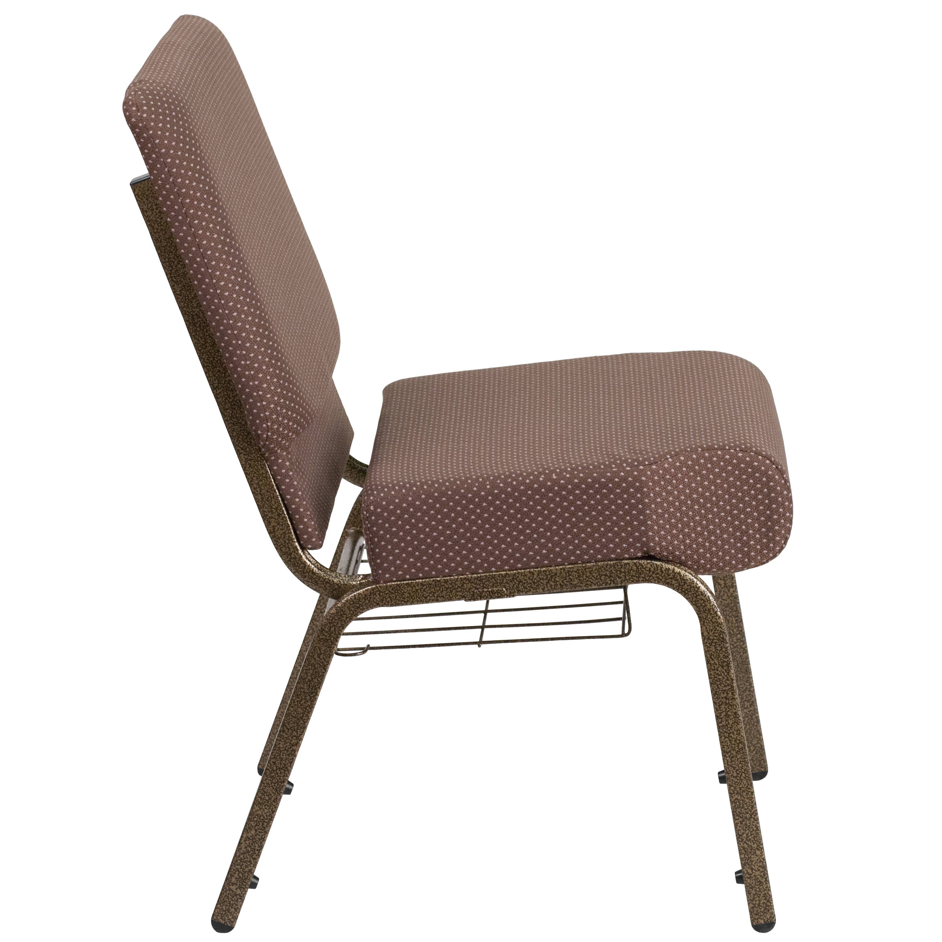 Alt View 4. Emma + Oliver - 4 Pack 21''W Church Chair with Book Rack - Brown Dot Fabric/Gold Vein Frame.
