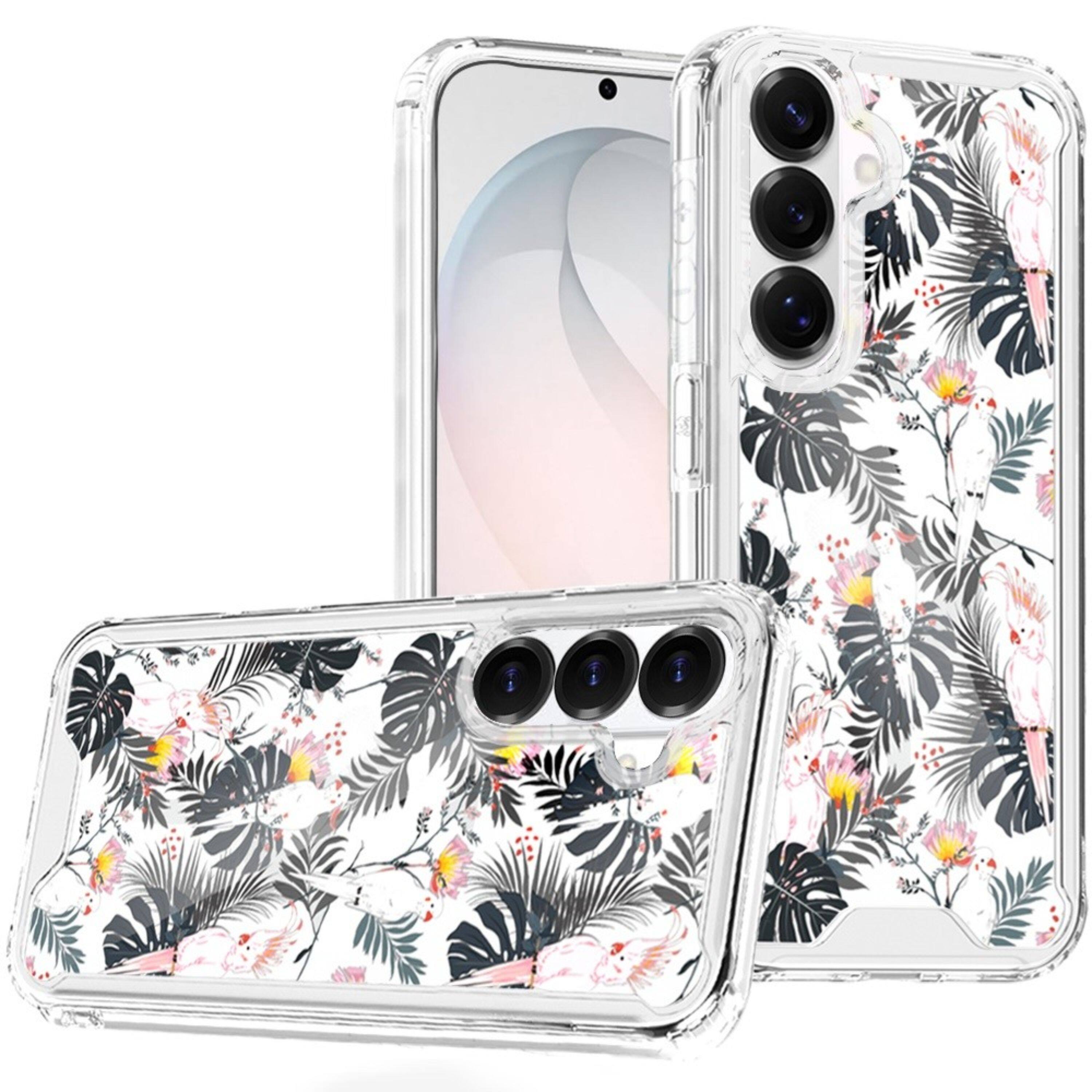 Front. Kitcheniva - Cute Print Design On Clear TPU Cover Plus Tempered Glass For Samsung S26 FE Tropical Flamingo - Multicolor.