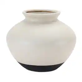 BreeBe - Two Tone Ceramic Vase 9"D - Cream, Black