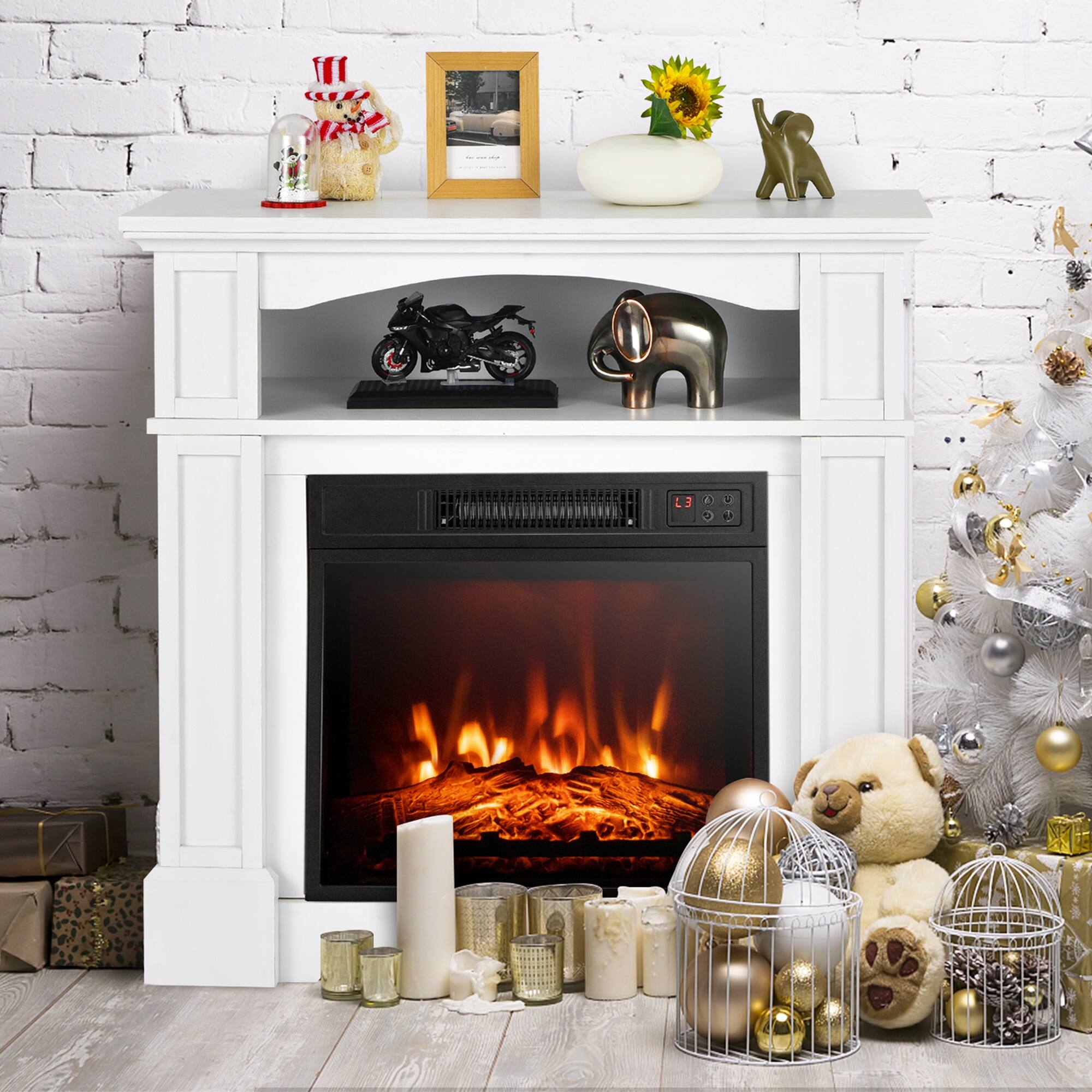 Front. Boyel Living - 18 Inch 1400W Electric TV Stand Fireplace with Shelf.