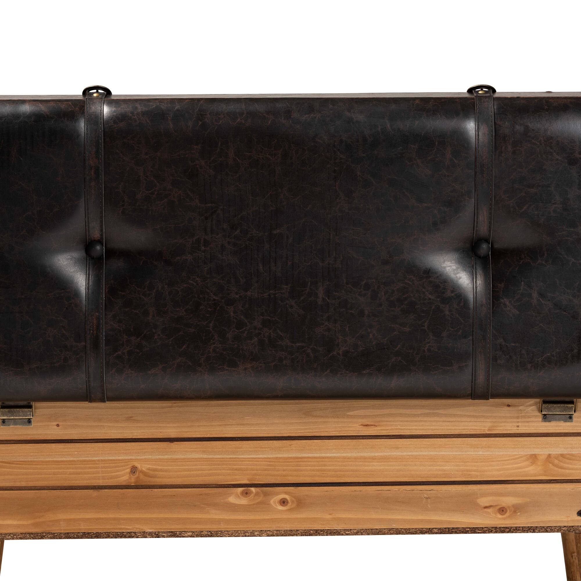 Alt View 2. Baxton Studio - Amena Rustic Transitional PU Leather Upholstered and Oak Finished Wood Large Storage Ottoman - Brown/Oak.