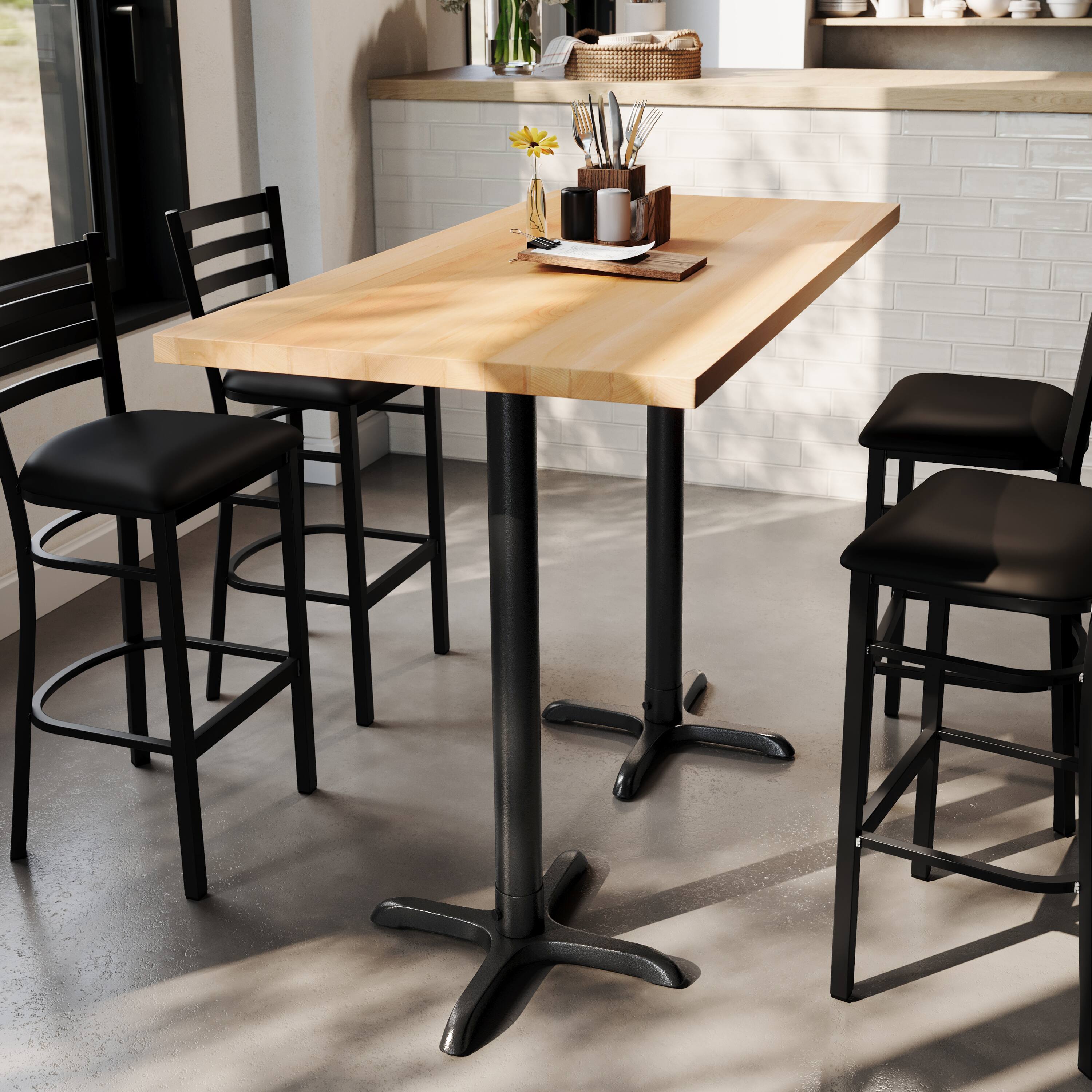 Alt View 2. Flash Furniture - Bennett 30" x 60" Solid Wood Commercial Indoor Tabletop in Natural with 22" x 22" Bar Height Rust-Resistant Black Cast I - Natural.