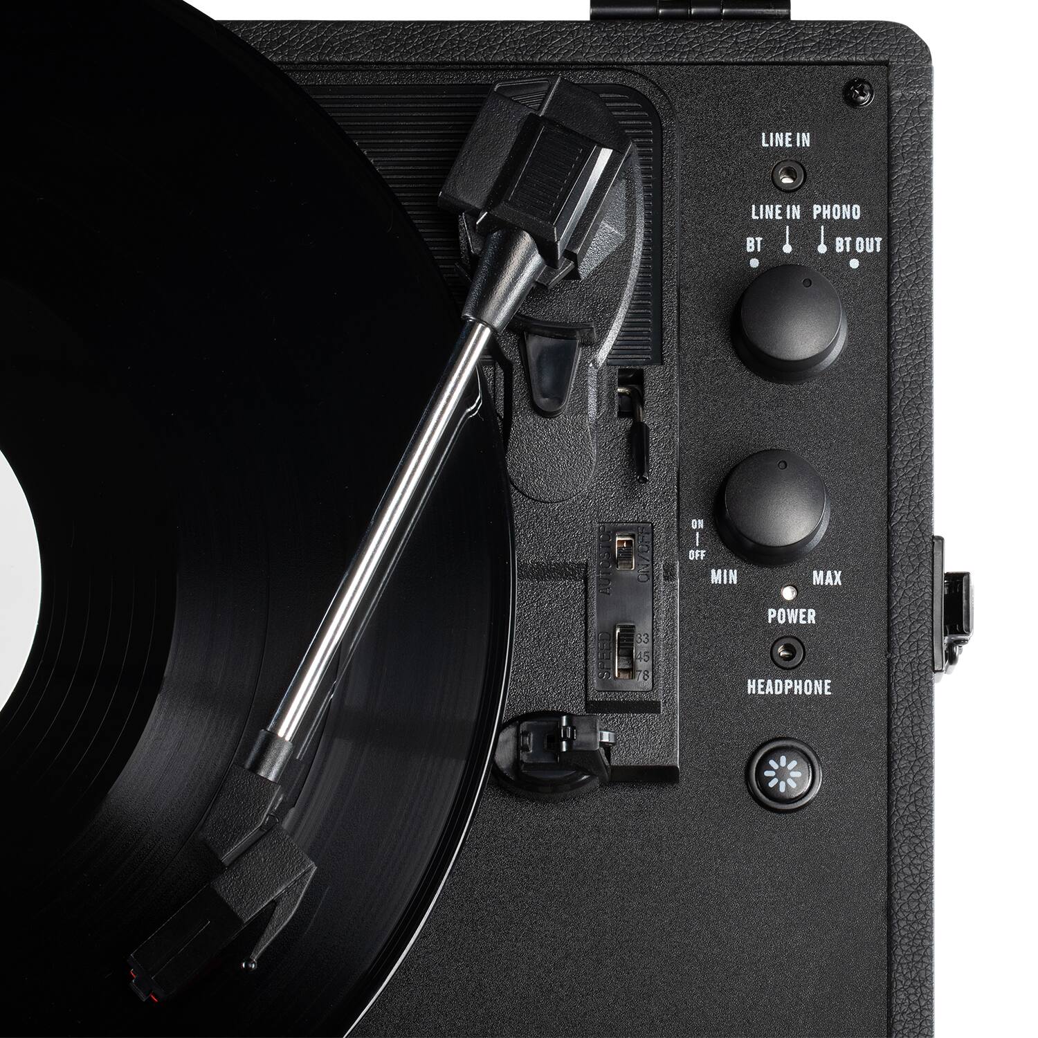 LINE IN  
LINE IN PHONO  
BT  
BT OUT  

ON  
OFF  
MIN  
MAX  
POWER  

HEADPHONE