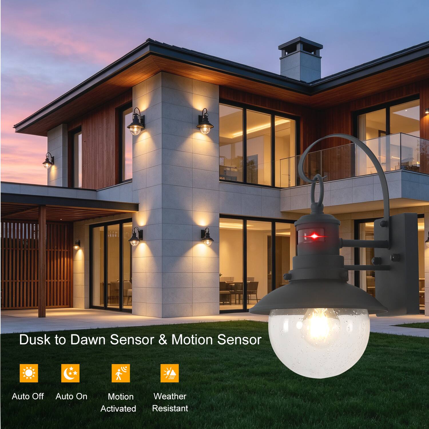 Dusk to Dawn Sensor & Motion Sensor

20

Auto Off
Auto On
Motion Activated
Weather Resistant
