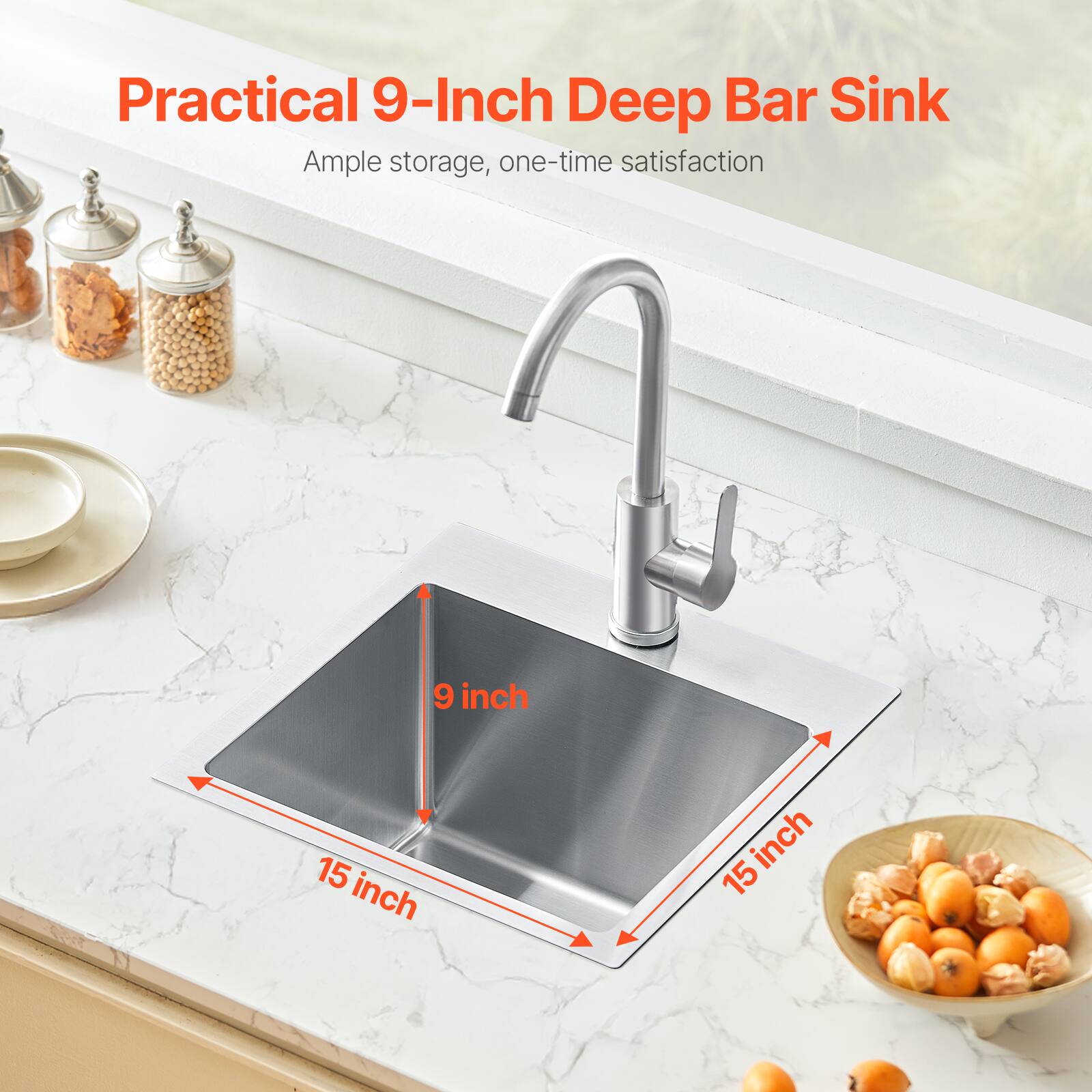 Practical 9-Inch Deep Bar Sink, Ample storage, one-time satisfaction, 9 inch, 15 inch, 15 inch