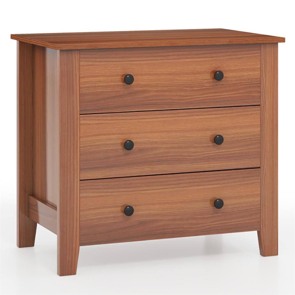 Back. Kadyn - Storage Dresser,Chest of Drawers,3 Drawer Dresser Chest of Drawers Bedside Table-Walnut - Brown.