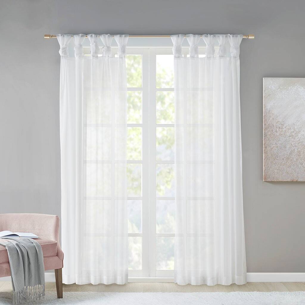 Front. TinyHomie - Twist Tab Voile Sheer Window Pair - White.