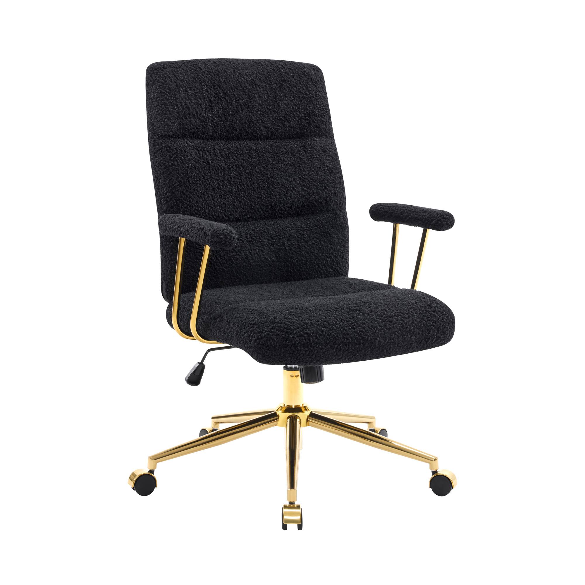 Alt View 1. GOODSILO - Modern Textured Fabric Office Chair with Adjustable Height and Padded Armrests - Black.