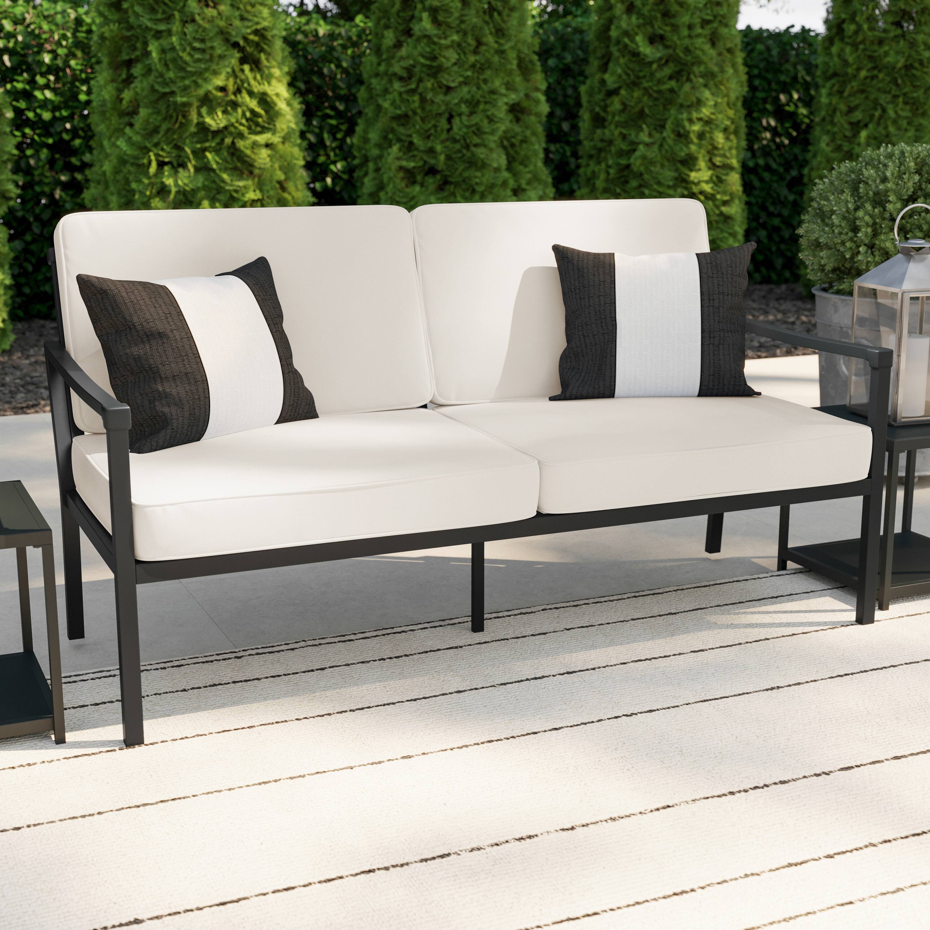 Alt View 1. Martha Stewart - Lily Pond All-Weather Steel Frame Patio Loveseat with Cushions - Cream Cushions/Black Frame.