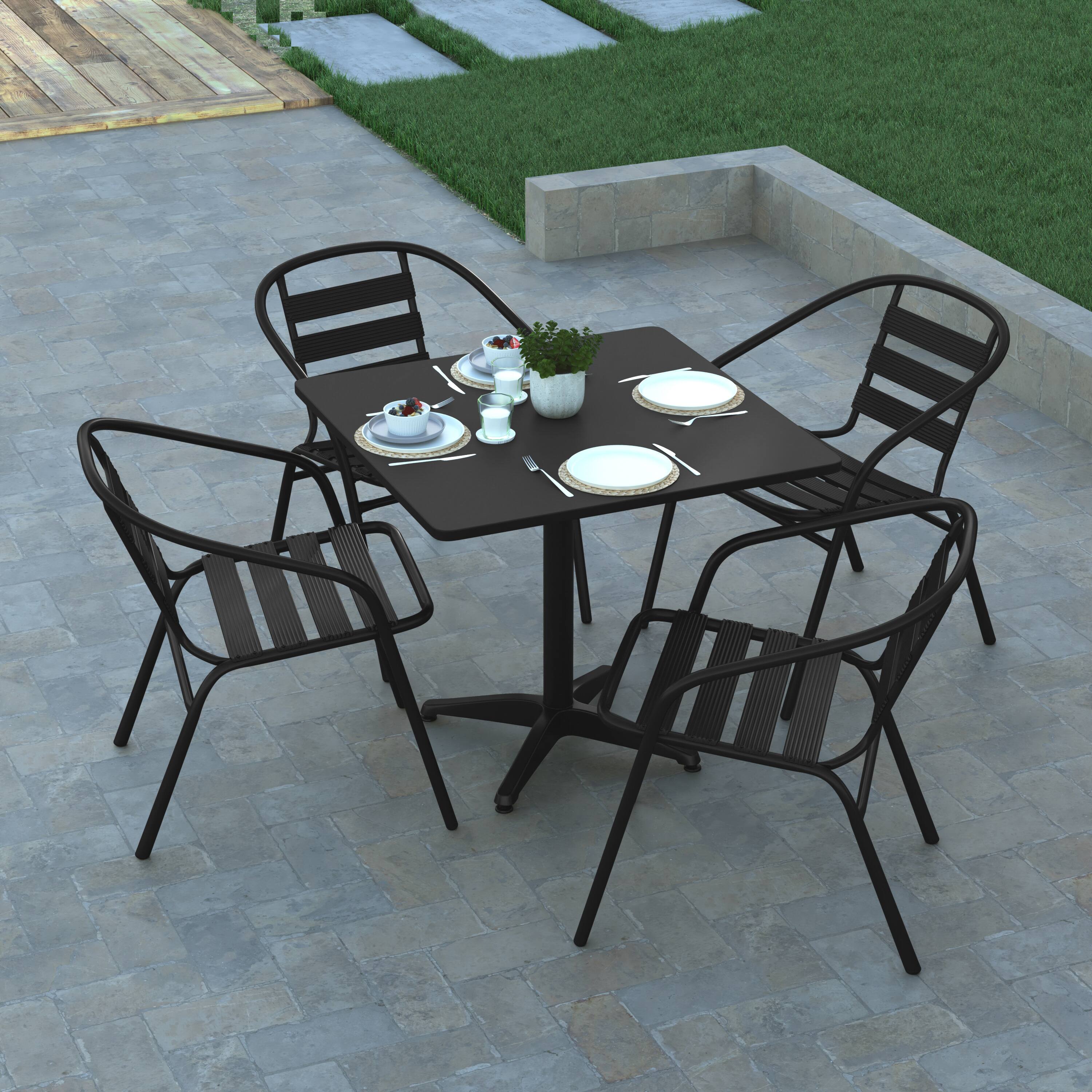 Alt View 4. Emma + Oliver - 31.5'' Square Aluminum Indoor-Outdoor Table Set with 4 Slat Back Chairs - Black.