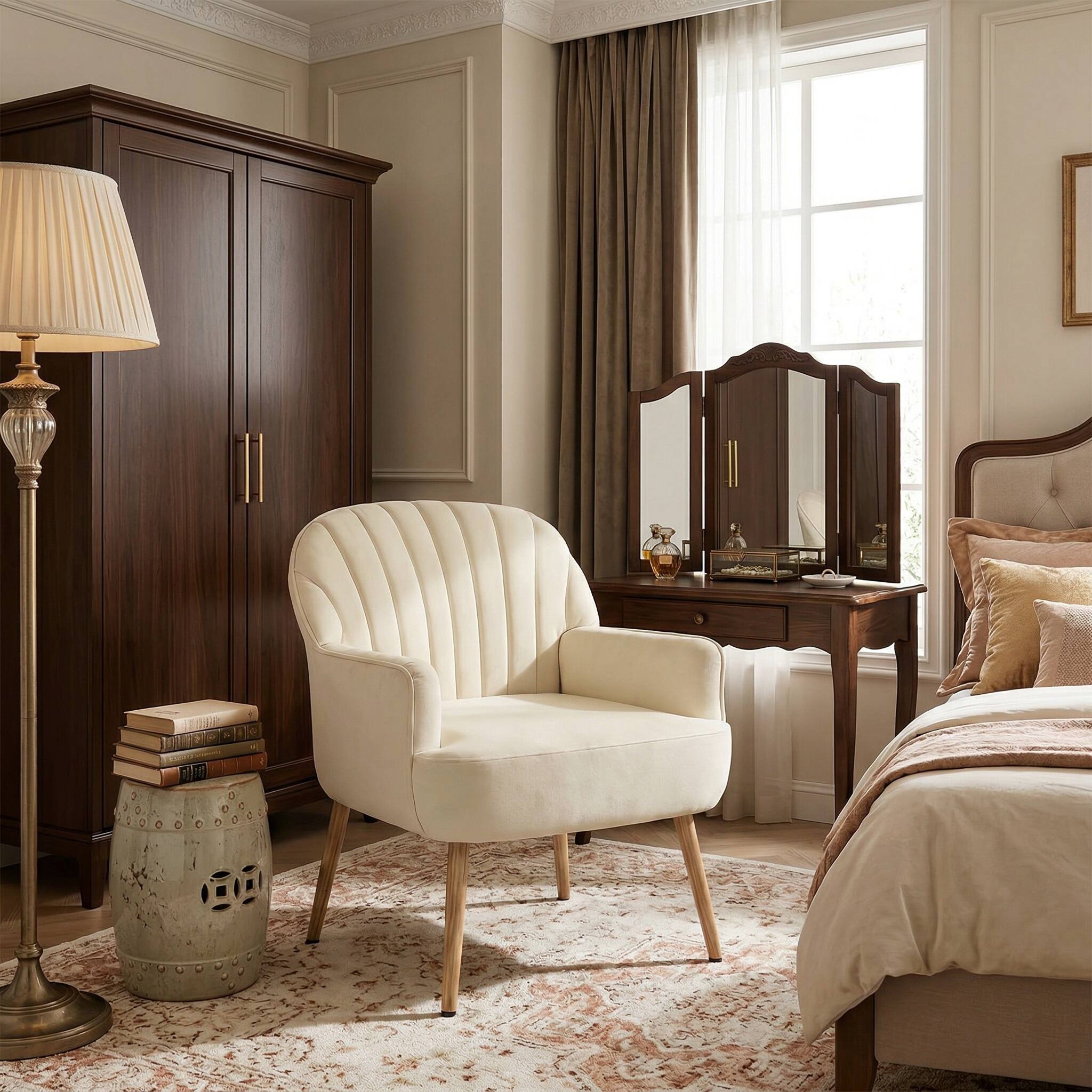 Alt View 5. Forest'nSky - Velvet Accent Chair, Modern Upholstered Barrel Armchair with Metal Legs, Luxury Comfy Single Sofa,Beige - Beige.