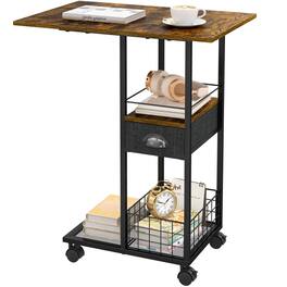 JETRANSPORT - C Shaped Sofa Side Table: Couch End Table With Drawer - Bedside Wheels 19.7''l X 11.8''w 28''h Mobile Tables S - Black X-Large