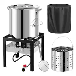 FODINGHILL - 50QT Stainless Steel Outdoor Crawfish & Crab Boiler with Basket, Skimmer & Cover, Seafood Boiling Kit - Silver