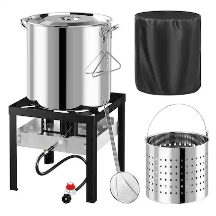 Front. FODINGHILL - 50QT Stainless Steel Outdoor Crawfish & Crab Boiler with Basket, Skimmer & Cover, Seafood Boiling Kit - silver.