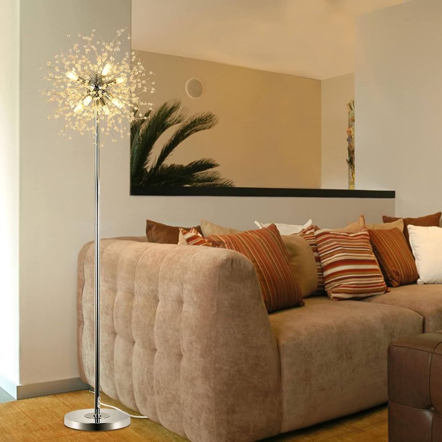 Alt View 3. Z-Edge - 69" Crystal Floor Lamp, Modern Standing Lamp with K9 Crystal, LED Floor Lamp, Metal Tall Pole Lamp for Living Room - Silver.