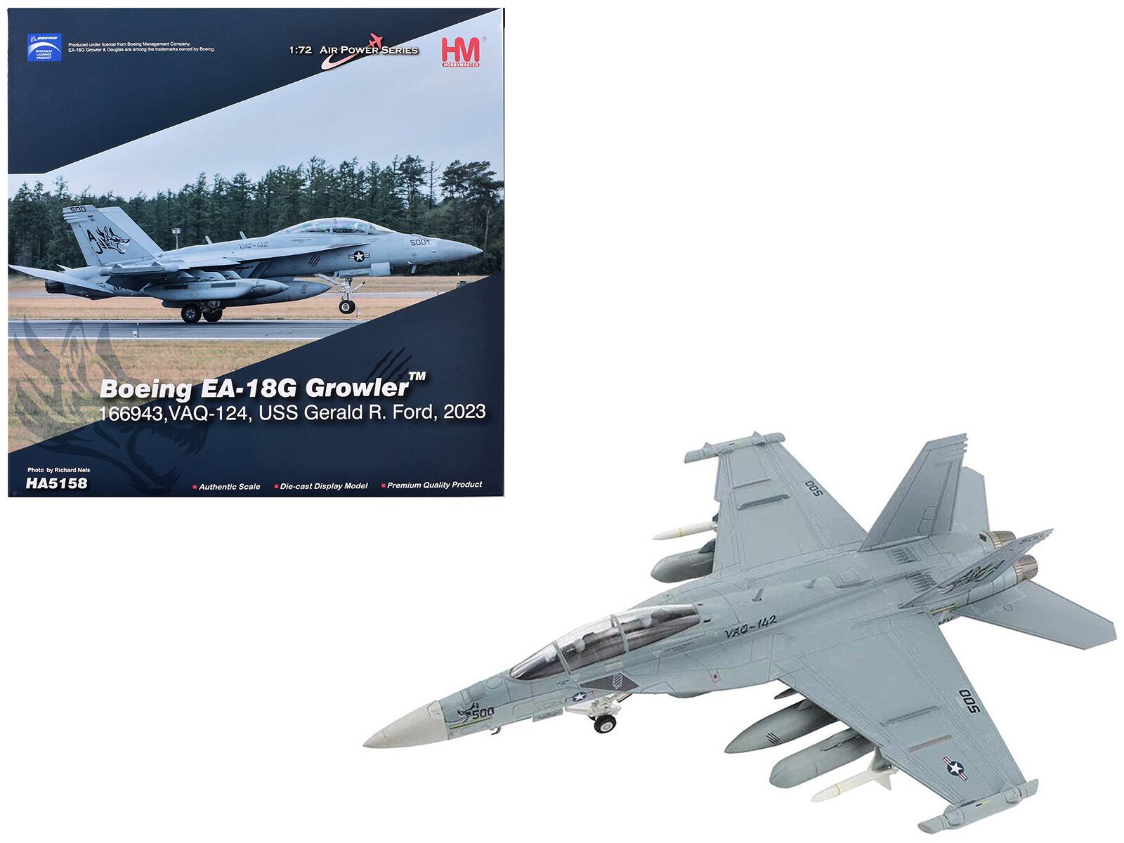 1:72 AIR POWER SERIES
HM
Boeing EA-18G Growler
166943, VAQ-124, USS Gerald R. Ford, 2023
HA5158
Authentic Scale
Die-cast Display Model
Premium Quality Product
Photo by Richard Heils