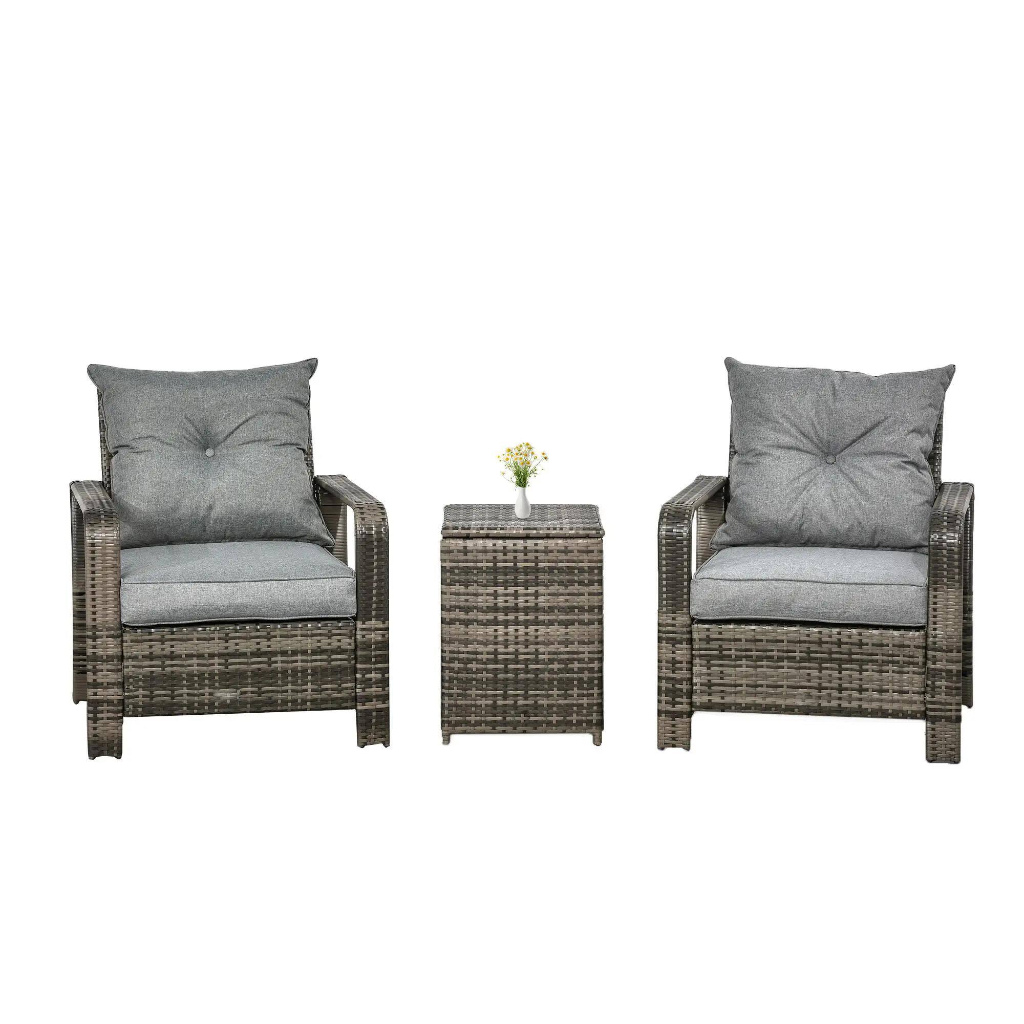 Angle. Resenkos - Resenkos 3 Pieces Patio Furniture, Two Chairs And A Matching Table, PE Rattan, Gray - Gray.