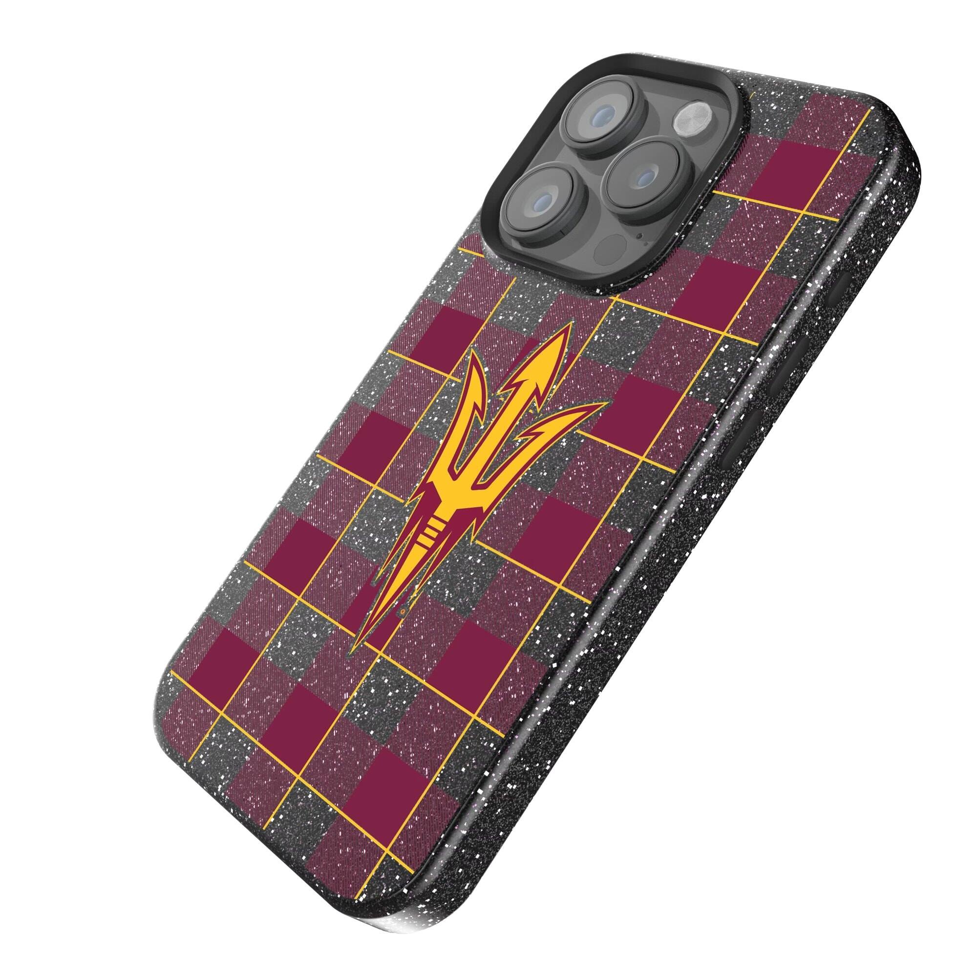 Alt View 1. Keyscaper - Arizona State Sun Devils Plaid Bling iPhone Case - 16 Plus - Black.