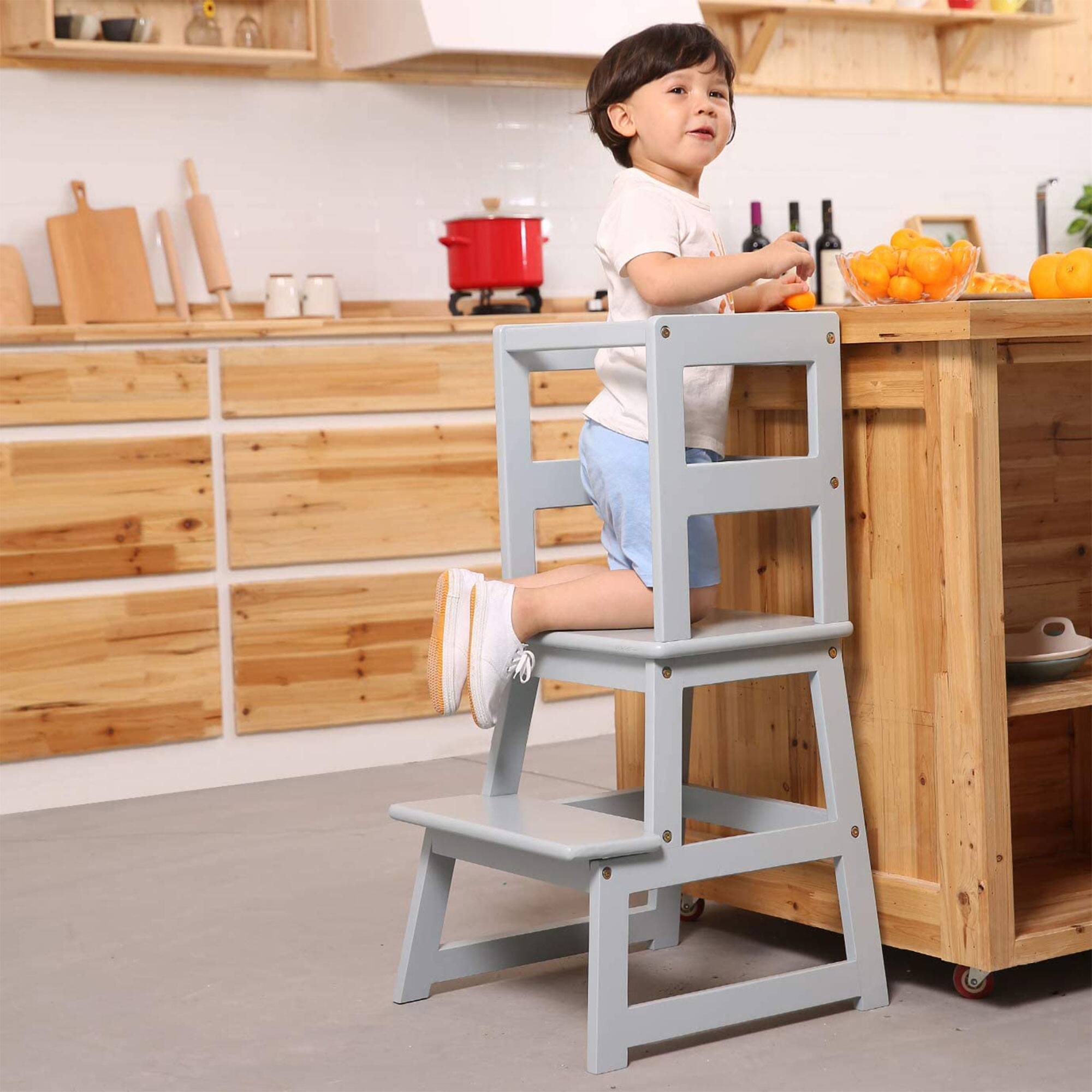 Alt View 3. SDADI - SDADI Kids Kitchen Step Stool Holds up to 150 Pounds with Safety Rail, Gray - Gray.