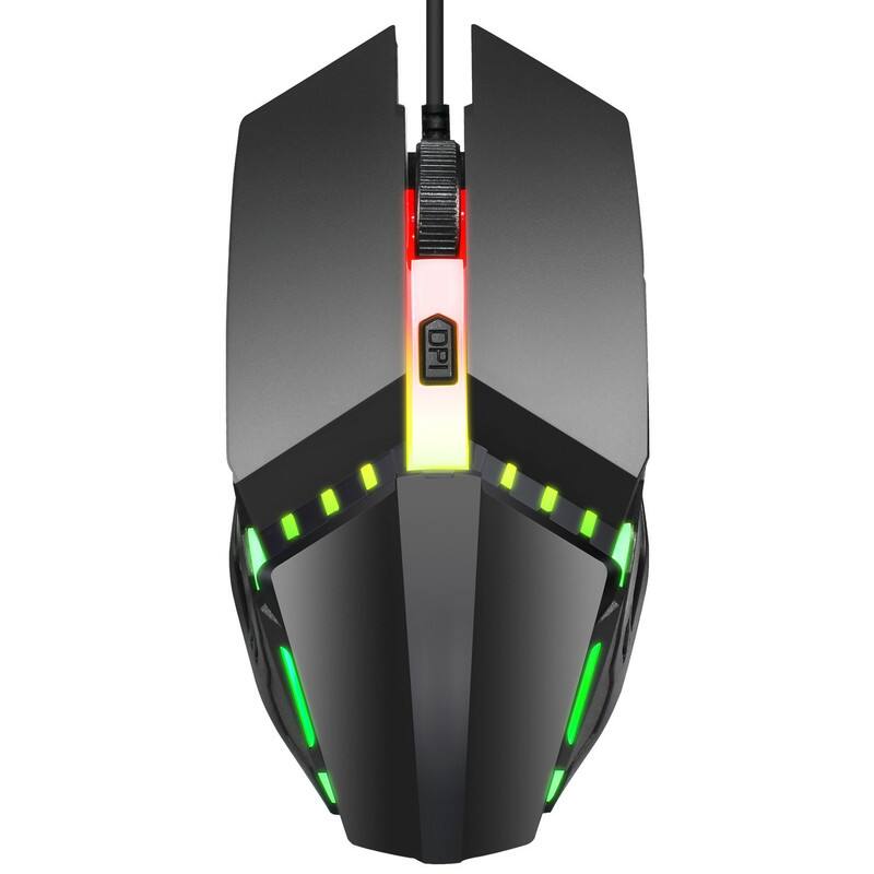 Angle. SKRAN - Wired Gaming Mouse 4D Ergonomic - 7 RGB Lights, 800/1200/1600 DPI, Plug & Play for Office, Graphics Design & Gamers - Black.