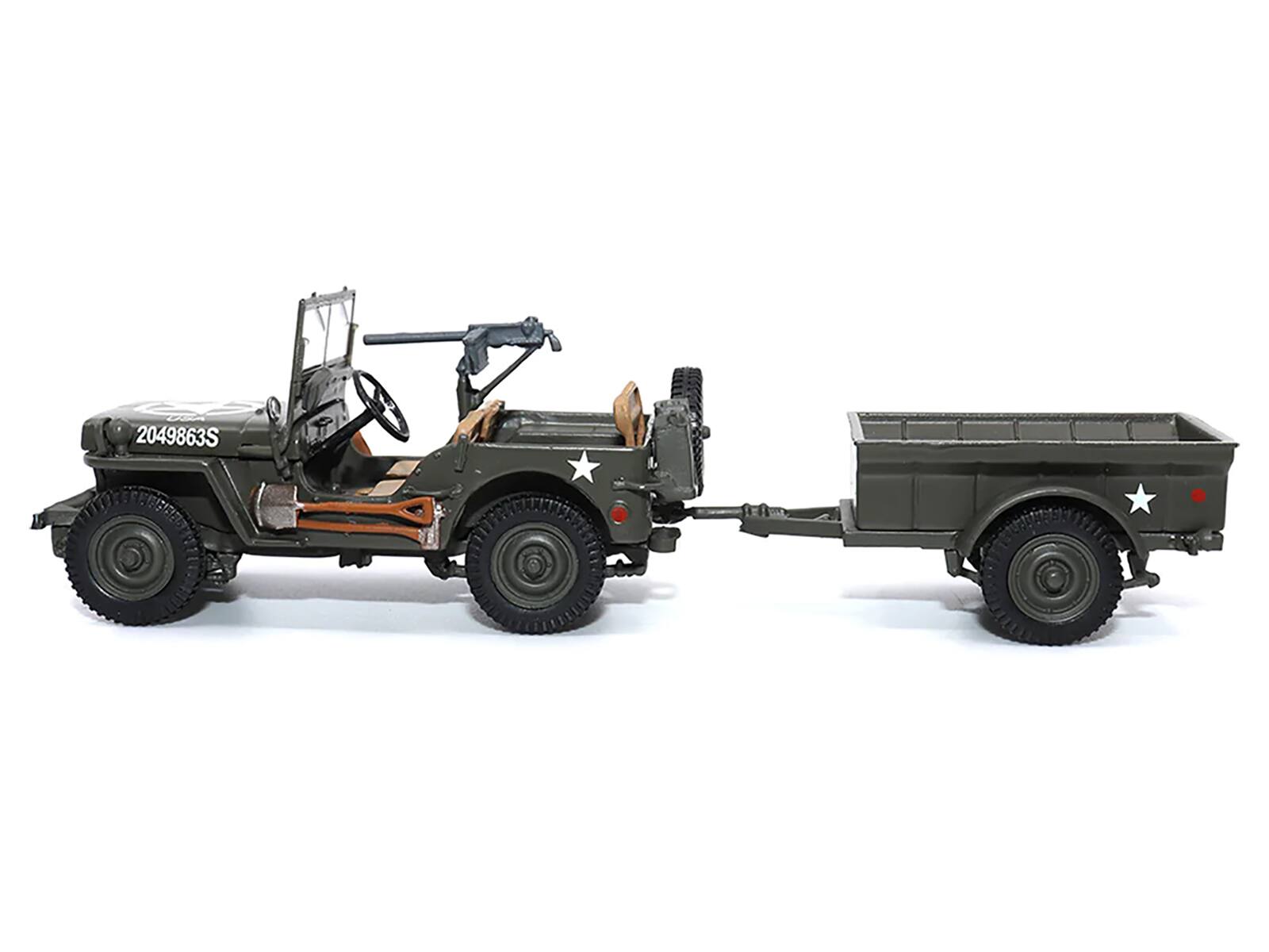 Alt View 2. Militaria Die Cast - Willys Jeep 1/4-Ton Utility Truck Olive Drab with Trailer "United States Army" 1/43 Diecast Model by Militaria Die Cast.