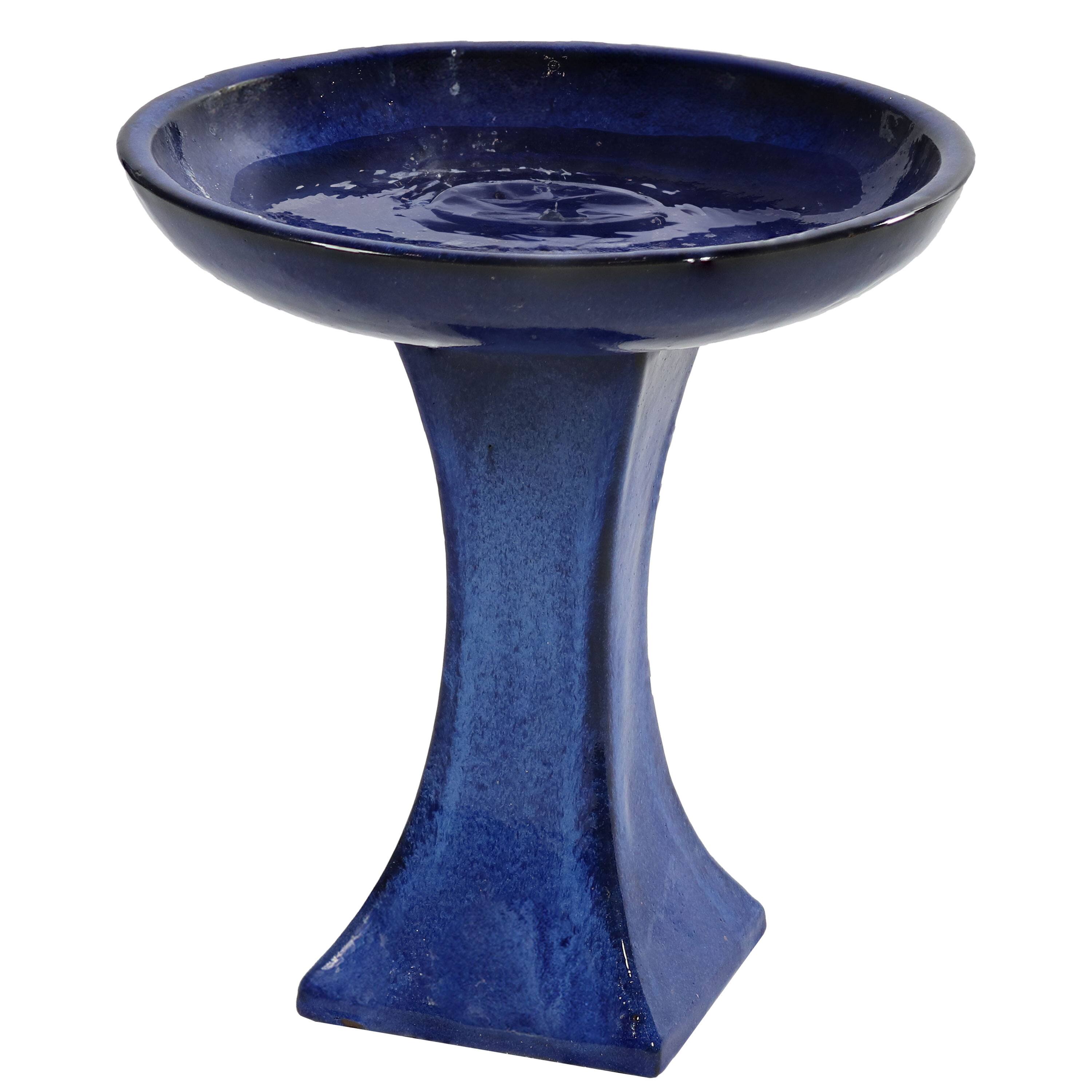 Alt View 4. Sunnydaze - Nantes Ceramic Bird Bath - 16" H - Blue.