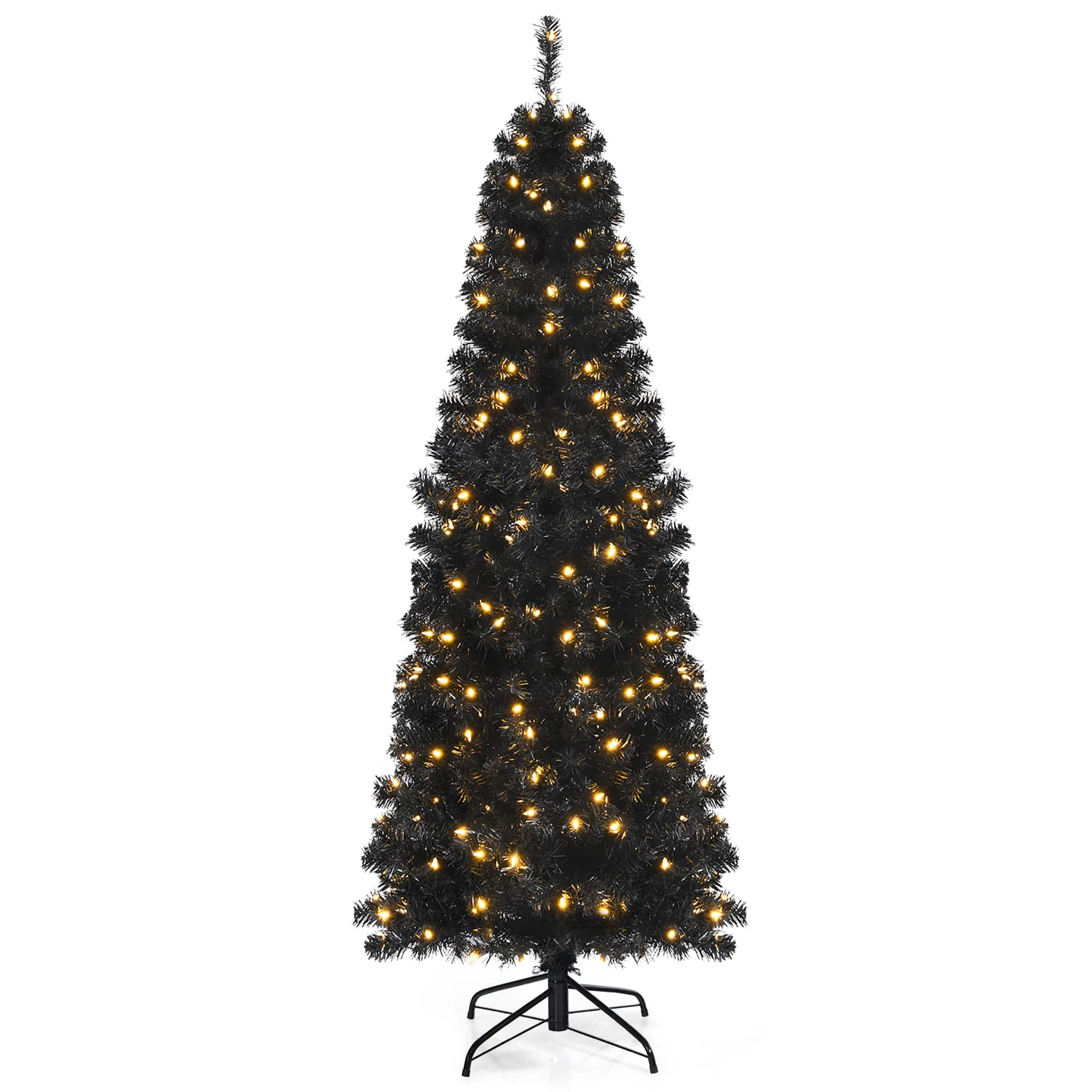 Front. Costway - 6ft Pre-lit PVC Christmas Pencil Tree w/ 300 LED Lights - Black.