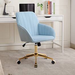 HTUTWOO - Office Chair- Ergonomic,Adjustable, Gold Base, Wide Backrest,for Office, Bedroom, Ideal for Professionals, Students - Blue