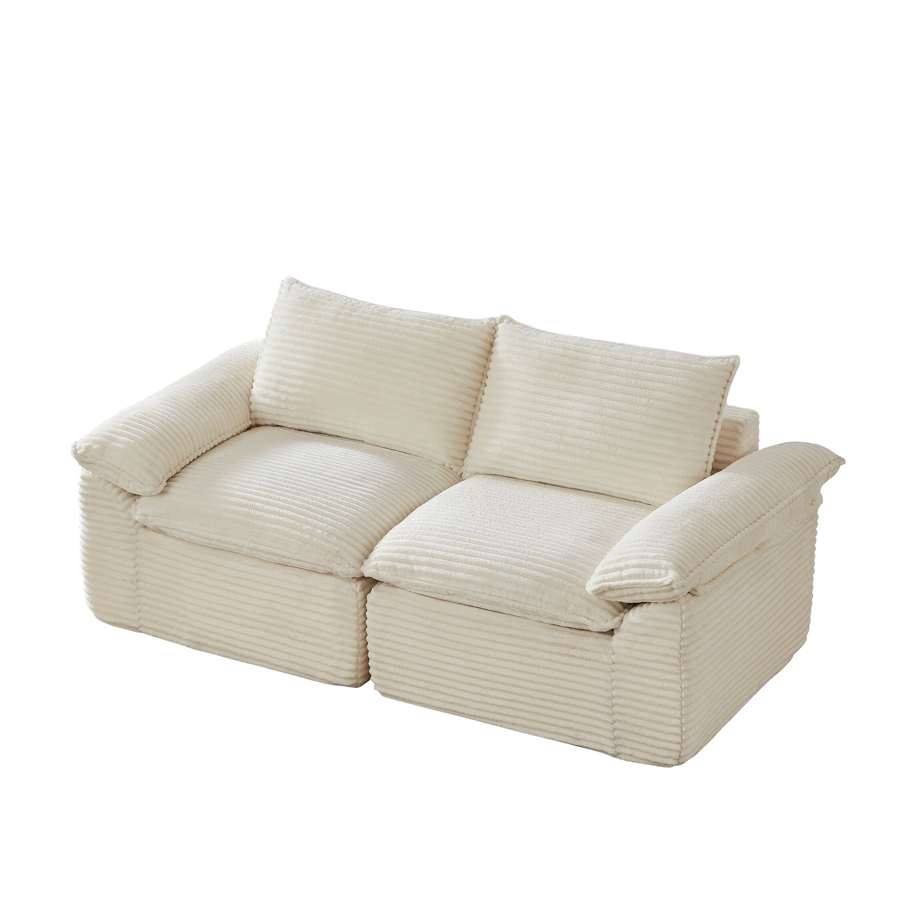 Alt View 1. Loheer - Loheer Modern Corduroy Sofa Modular Cloud Couch 80 Inch Customizable Layout Apartment Sectional - White.
