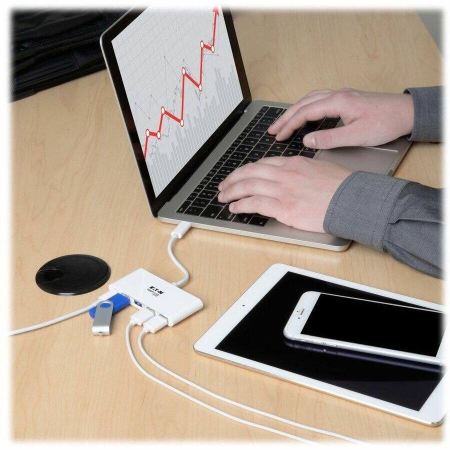 Alt View 8. Tripp Lite - Eaton Tripp Lite Series 4-Port USB-C Hub, USB 3.x (5Gbps), 4x USB-A Ports, 60W PD Charging, White - USB Type C - Unknown.