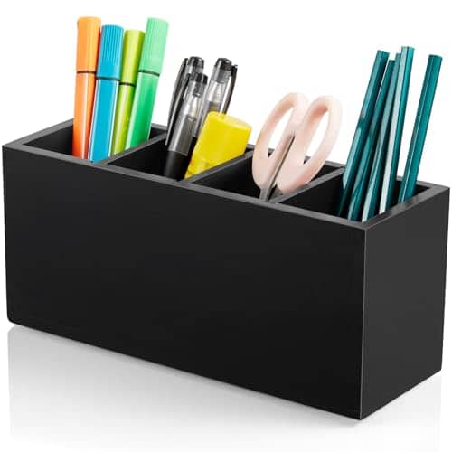 Vulpecula Spade - Pencil Pen Holder for Desk, Wooden Office Desk Organizers and Accessories with 4 Slots for Countertop, Makeup Brush