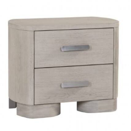 Front. Manhattan Lane - Celly Nightstand with USB Ports and 2 Drawers - White Oak, Pewter.