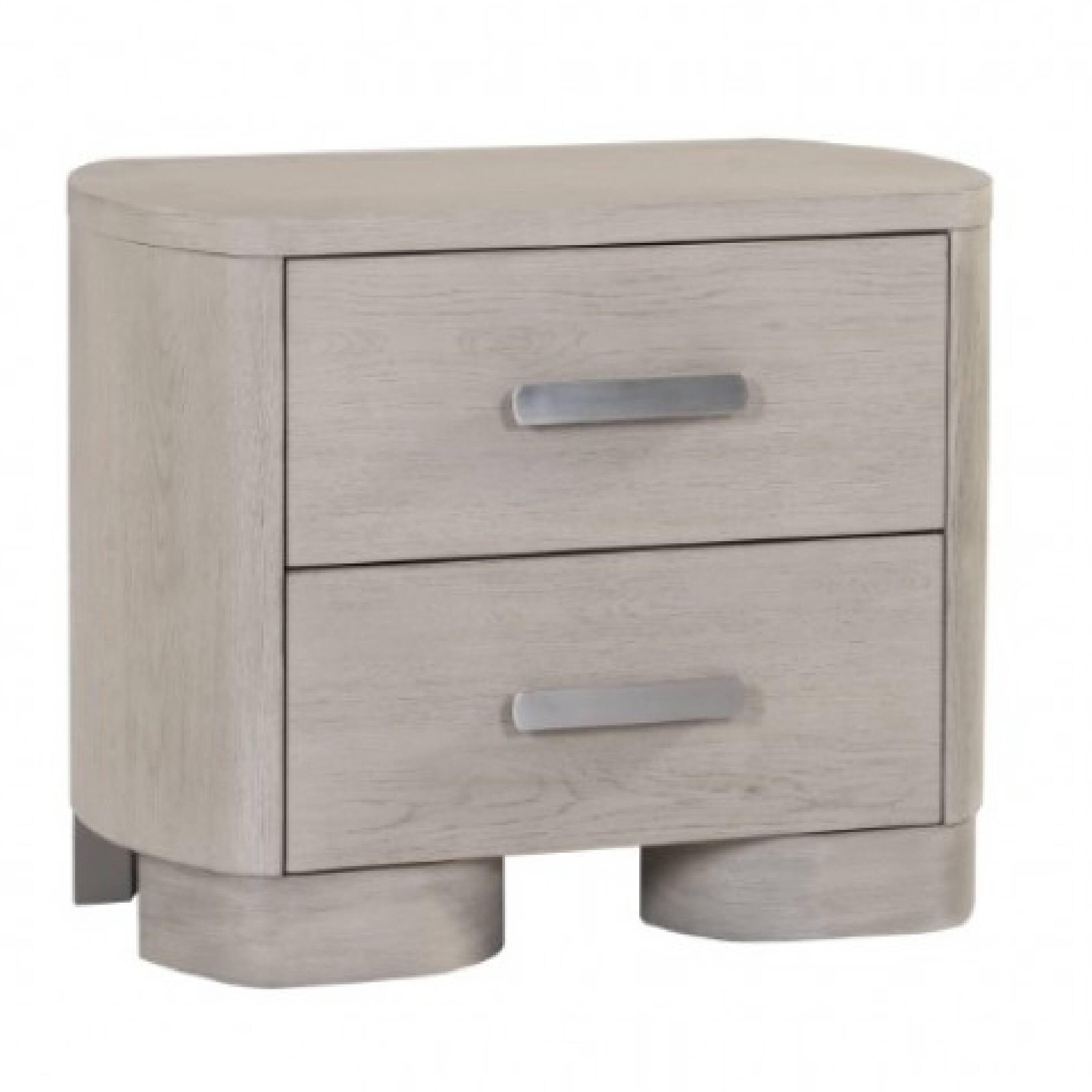 Front. Manhattan Lane - Celly Nightstand with USB Ports and 2 Drawers - White Oak, Pewter.