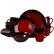 Front. Elama - Elama's Tanizia 16 Piece High Gloss Dinnerware Set - Red and Black.